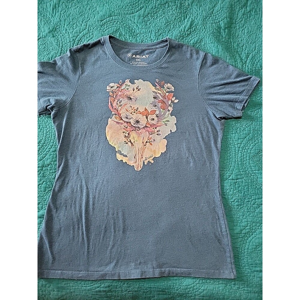 Ariat Womens XXL T Shirt Flower Horse Head Stretch 41 X 26.5